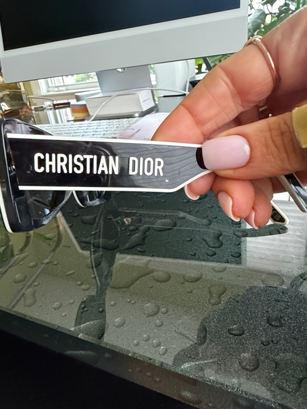 Dior Black Rectangular Sunglasses with Star Accents - Picture 4 of 4